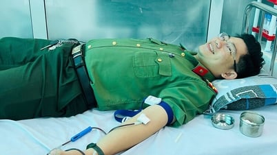 Mitarbeiter der Polizeibehörde der Provinz An Giang spendeten umgehend Blut, um Leben zu retten