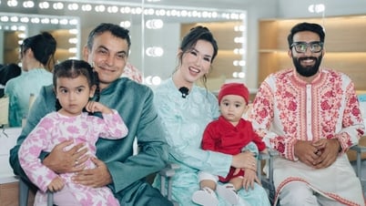 Chồng Ấn Độ mặc áo dài, âm thầm tạo bất ngờ khiến Võ Hạ Trâm xúc động
