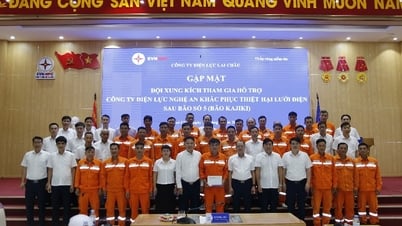 Meeting with the Shock Team participating in supporting Nghe An Electricity Company to overcome damage to the power grid after storm No. 5