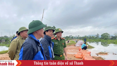 Provincial Police leaders inspect the work of overcoming the consequences of storm No. 5 in Ba Dinh and Hoa Loc communes.