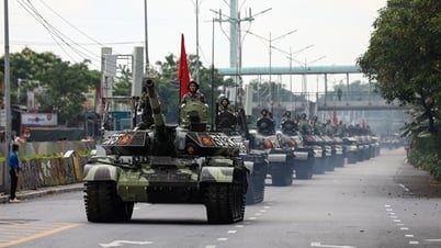 Tanks and military equipment show off their power on the streets of the capital