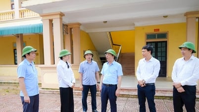 Standing Vice Chairman of the Provincial People's Committee Bui Thanh An inspected the damage recovery work caused by storm No. 5 in Yen Thanh and Dong Thanh communes.