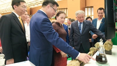 Líderes del Partido y del Estado visitan el stand de Petrovietnam en la Exposición de 80 años de logros nacionales