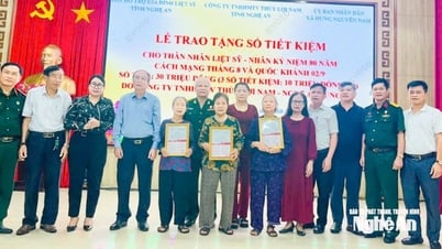 Vinh Phu اور Hung Nguyen Nam میں شہداء کے اہل خانہ سے اظہار تشکر کے لیے 3 بچت کی کتابیں پیش کرنا