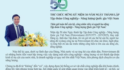 จดหมายแสดงความยินดีเนื่องในโอกาสครบรอบ 50 ปี การก่อตั้งกลุ่มอุตสาหกรรมและพลังงานแห่งชาติเวียดนาม