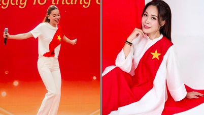 Ho Ngoc Ha et BTV Hoang Trang portent des tenues patriotiques
