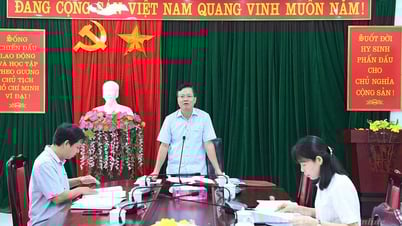 Các đồng chí Ủy viên Ban Thường vụ Tỉnh ủy chủ trì duyệt văn kiện Đại hội đảng bộ các xã