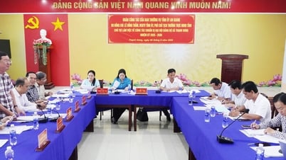 Đồng chí Lê Hồng Thắm làm việc với xã Thạnh Hưng, Hòa Hưng về công tác chuẩn bị đại hội đảng bộ xã