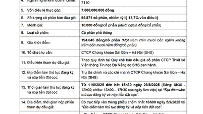 Thông báo bán đấu giá cổ phần của Tập đoàn VNPT tại Công ty CP Thiết kế Viễn thông Tin học Đà Nẵng
