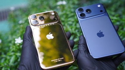 Detailní záběr na pozlacený iPhone 17 Pro Max, který Vietnamec vyrobil za 33 hodin