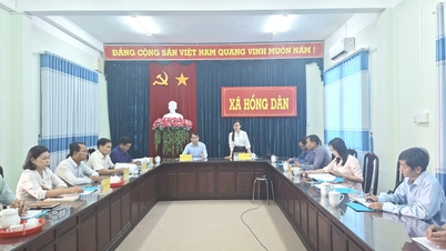 Đồng chí Nguyễn Hồng Thắm, Phó trưởng Ban Tuyên giáo và Dân vận Tỉnh ủy khảo sát, nắm tình hình công tác tuyên giáo và dân vận tại xã Hồng Dân