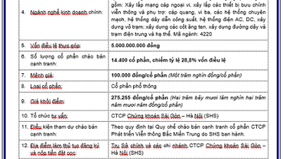 ประกาศการเสนอขายหุ้นแข่งขันของบริษัท North Central Telecommunication Development Joint Stock Company ซึ่งถือหุ้นโดย Vietnam Posts and Telecommunications Group