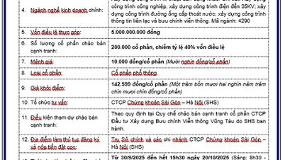 Notice of competitive offering of shares of Vung Tau Post and Telecommunications Construction Investment Joint Stock Company owned by Vietnam Posts and Telecommunications Group