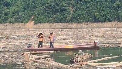 Lucha por limpiar la basura en el embalse hidroeléctrico de Ban Ve después de muchas inundaciones consecutivas