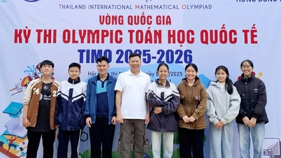 Professores e alunos da Escola Secundária Nghi Loc 5 dão as boas-vindas à "Temporada de Ouro" da Olimpíada Matemática TIMO.