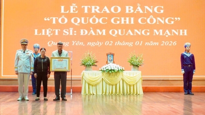 Überreichung der Anerkennungsurkunde des Vaterlandes an den Märtyrer Dam Quang Manh, der sein Leben im Truong-Sa-Archipel geopfert hat.