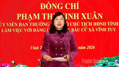 Místopředsedkyně Provinční lidové rady Pham Thi Minh Xuan spolupracuje se stranickým výborem obce Vinh Tuy.