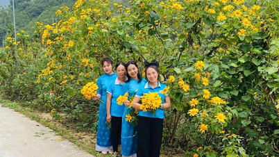 La route bordée de fleurs aménagée par les femmes contribue à embellir la zone montagneuse de la commune de Nam Xe.