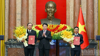 [Foto] O Presidente Luong Cuong apresenta a Decisão que nomeia o Vice-Presidente do Supremo Tribunal Popular.