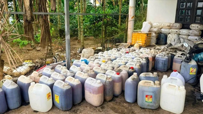 Quang Ngai: Mais de 1,9 toneladas de óleo e gordura de porco usados ​​foram encontradas estocadas aguardando venda.