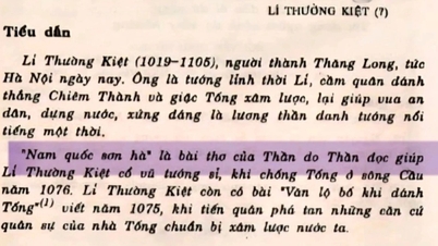 Guru sastera itu bercakap tentang membiarkan pengarang "Nam Quoc Son Ha" tanpa nama.