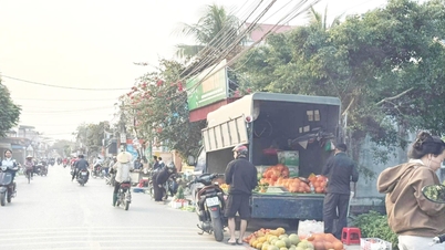 Pasar sementara menceroboh Jalan 390E di komun An Thanh.