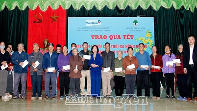Überreichen von Geschenken an ältere Menschen in schwierigen Lebenslagen in der Gemeinde Hong Quang.