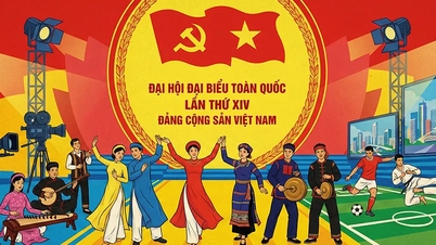 젊은이들이 당 제14차 전국대표대회를 환영하는 포스터를 제작하고 있다.