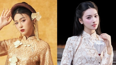 Los vestidos ao dai de encaje y lentejuelas son tendencia durante esta temporada festiva del Tet.