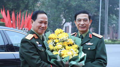 พลเอก ฟาน วัน เกียง ให้การต้อนรับรัฐมนตรีว่าการกระทรวงกลาโหมของลาว