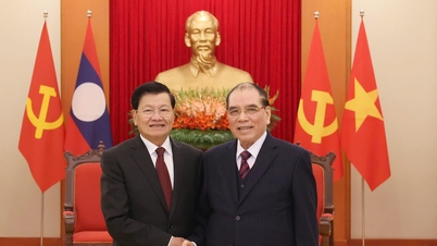 Mantan Sekretaris Jenderal Nong Duc Manh bertemu dengan Sekretaris Jenderal dan Presiden Laos.