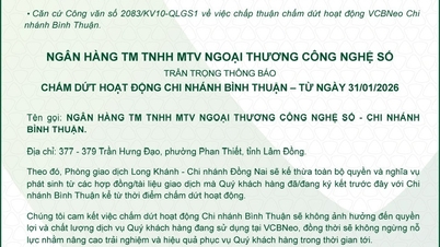 VCBNeo는 빈투안 지점 폐쇄를 발표했습니다.