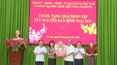 Le vice-président du Conseil populaire provincial de Lam Dong, Y Quang B'Krong, offre des cadeaux du Têt dans la commune de Cu Jut.
