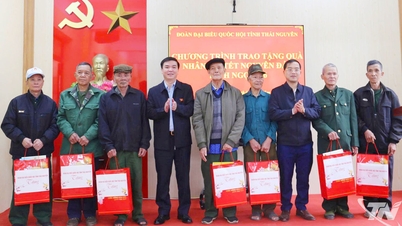 La délégation de l'Assemblée nationale remet des cadeaux aux personnes ayant rendu des services méritoires dans la commune de Dong Phuc.