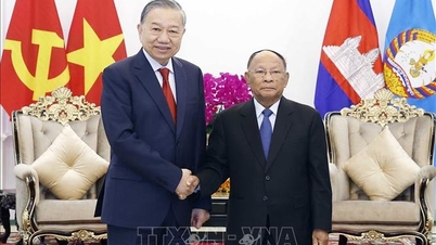 Secretarul general To Lam s-a întâlnit cu președintele de onoare al Partidului Popular Cambodgian, Heng Samrin