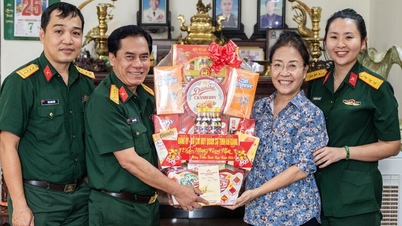 Colonel Chau Chac extends New Year greetings to the family of the Hero of the People's Armed Forces and former provincial leaders.
