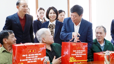 Le vice-président du Comité populaire provincial, Ngo Tan Phuong, remet des cadeaux du Têt aux invalides de guerre, aux soldats malades et aux personnes âgées.