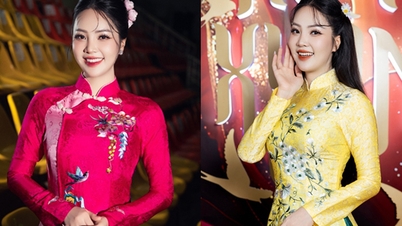 Televizní moderátorka Thụy Vân v celostátní televizi zářila v ao dai, které navrhla Ngọc Lan.