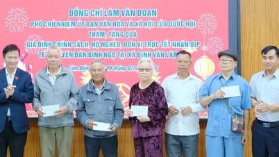Comrade Lam Van Doan presents Tet gifts to families receiving preferential treatment.