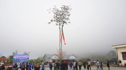 Les Hmongs de la commune de Cao Son érigent un mât cérémoniel en préparation du festival Gau Tao.