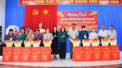 Comrade Ho Thi Hoang Yen - Member of the Central Committee of the Party, Standing Deputy Secretary of the Provincial Party Committee, presented gifts to the Party Committees and disadvantaged households in Ba Tri, Tan Xuan, and Bao Thanh communes.