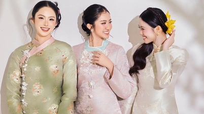 Ha Truc Linh und die beiden Zweitplatzierten erregten Aufmerksamkeit, indem sie traditionelle vietnamesische Ao Dai zum Tet-Fest (Mondneujahr) trugen.