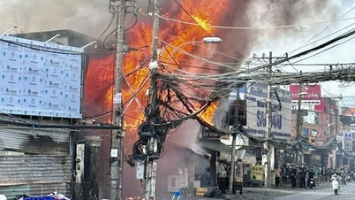 Un incendie dans un magasin de meubles s'est propagé à une ligne électrique à basse tension.