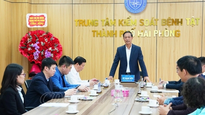 Der stellvertretende Sekretär des Stadtparteikomitees besuchte das städtische Zentrum für Seuchenbekämpfung anlässlich des 71. Jahrestages des vietnamesischen Ärztetags und gratulierte ihm.