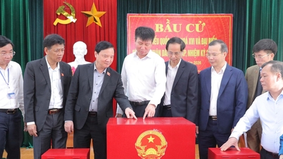 Místopředseda Národního shromáždění Nguyen Khac Dinh dohlíží na volební proces v Ninh Binh a kontroluje ho.