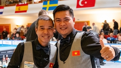 Tran Quyet Chien og Thanh Tu vinner verdensmesterskapet i treputebiljard i carom.