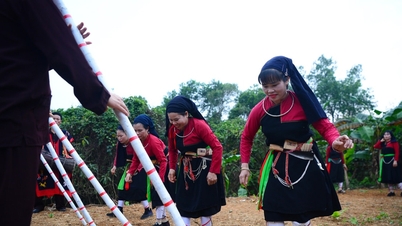 Tarlalara inişin görkemli töreni, canlı Cao Lan bahar festivali.