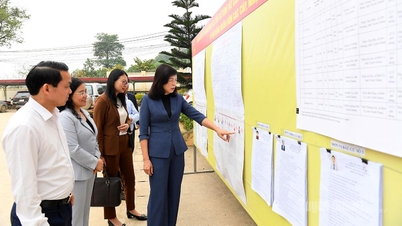 Místopředsedkyně provinční lidové rady Pham Thi Minh Xuan kontroluje přípravy voleb v obci Binh Ca.