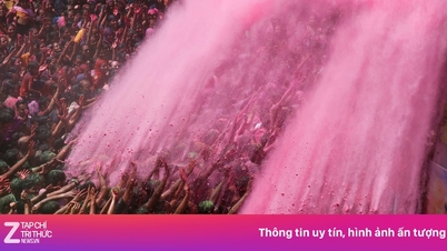 インドの色投げ祭りの熱狂的な盛り上がりの光景。