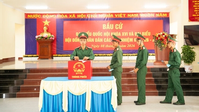 Para pemilih di Daerah Administratif Khusus Tho Chau memberikan suara mereka lebih awal.